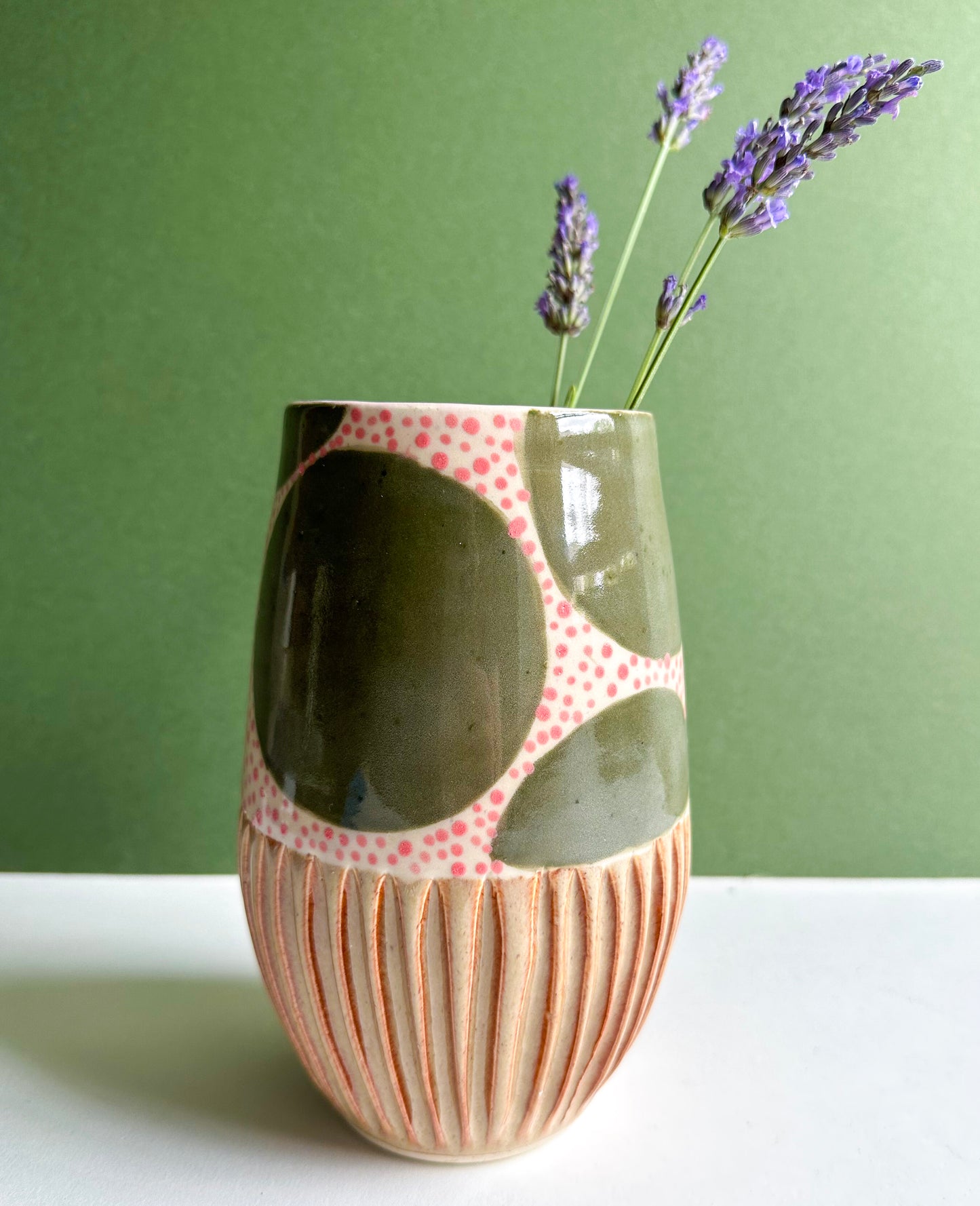 Avocado/Pink Dot Vase