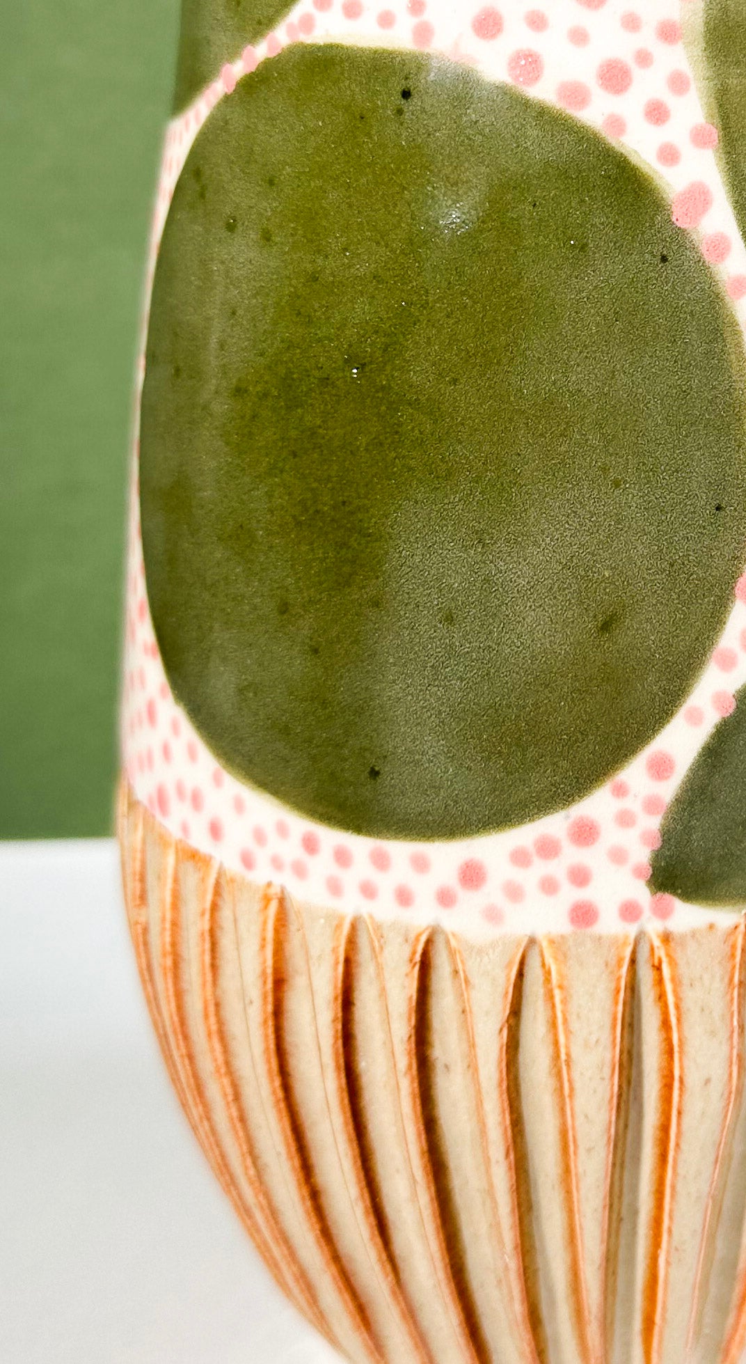 Avocado/Pink Dot Vase