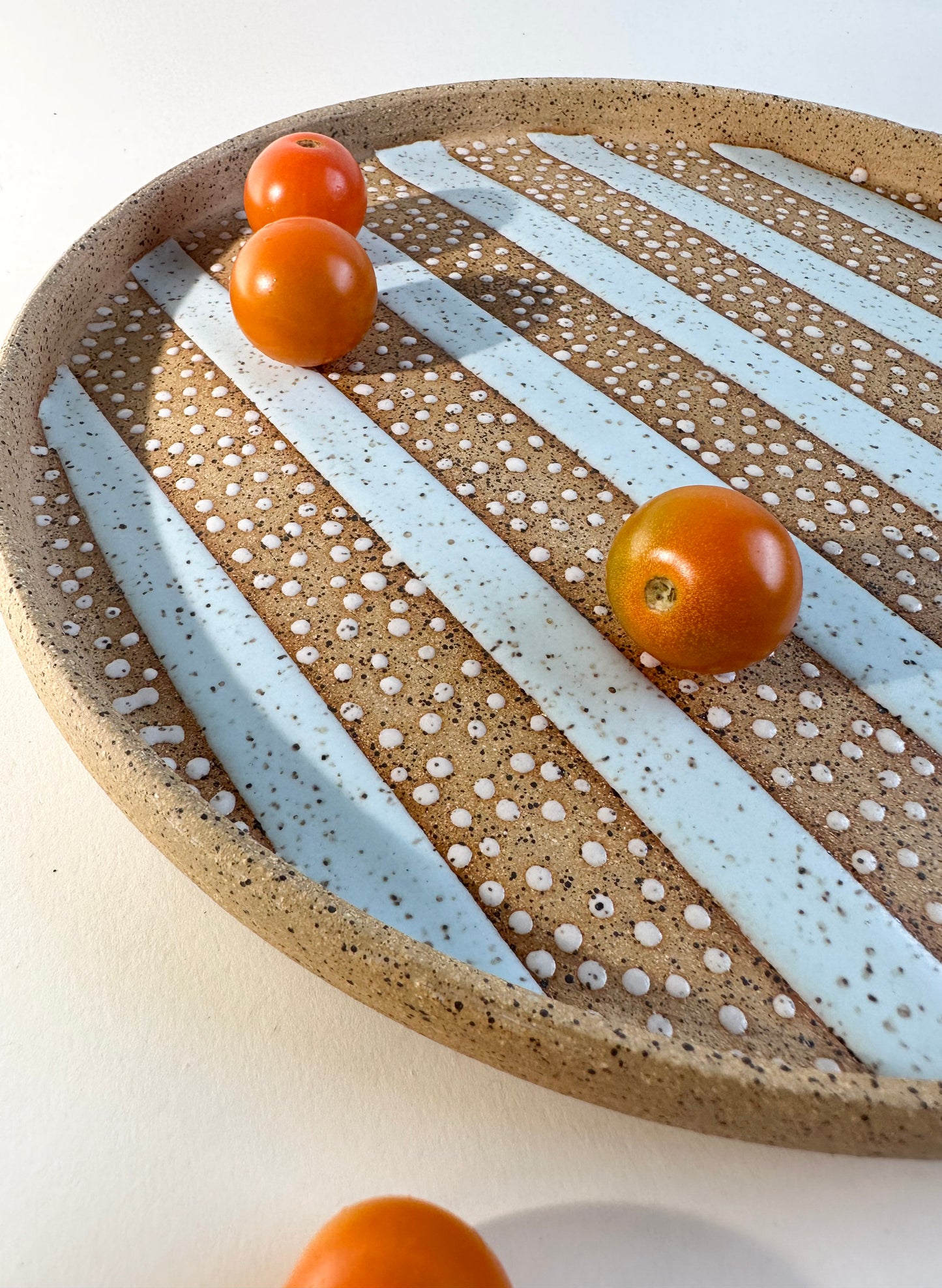 Blue Stripe Speckled Dinner Plate