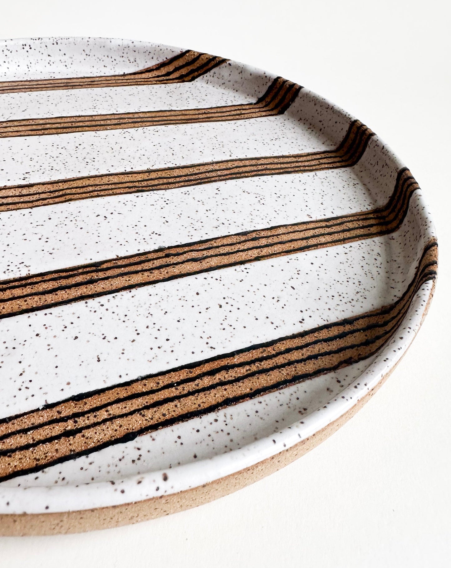 White/Black Stripe Specked Dinner Plate