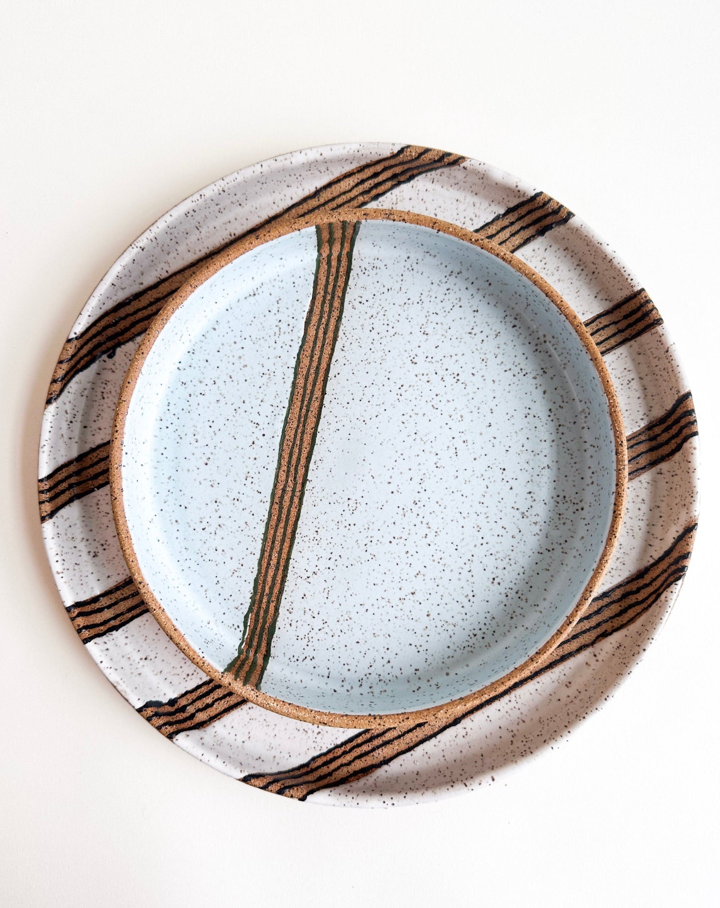 White/Black Stripe Specked Dinner Plate