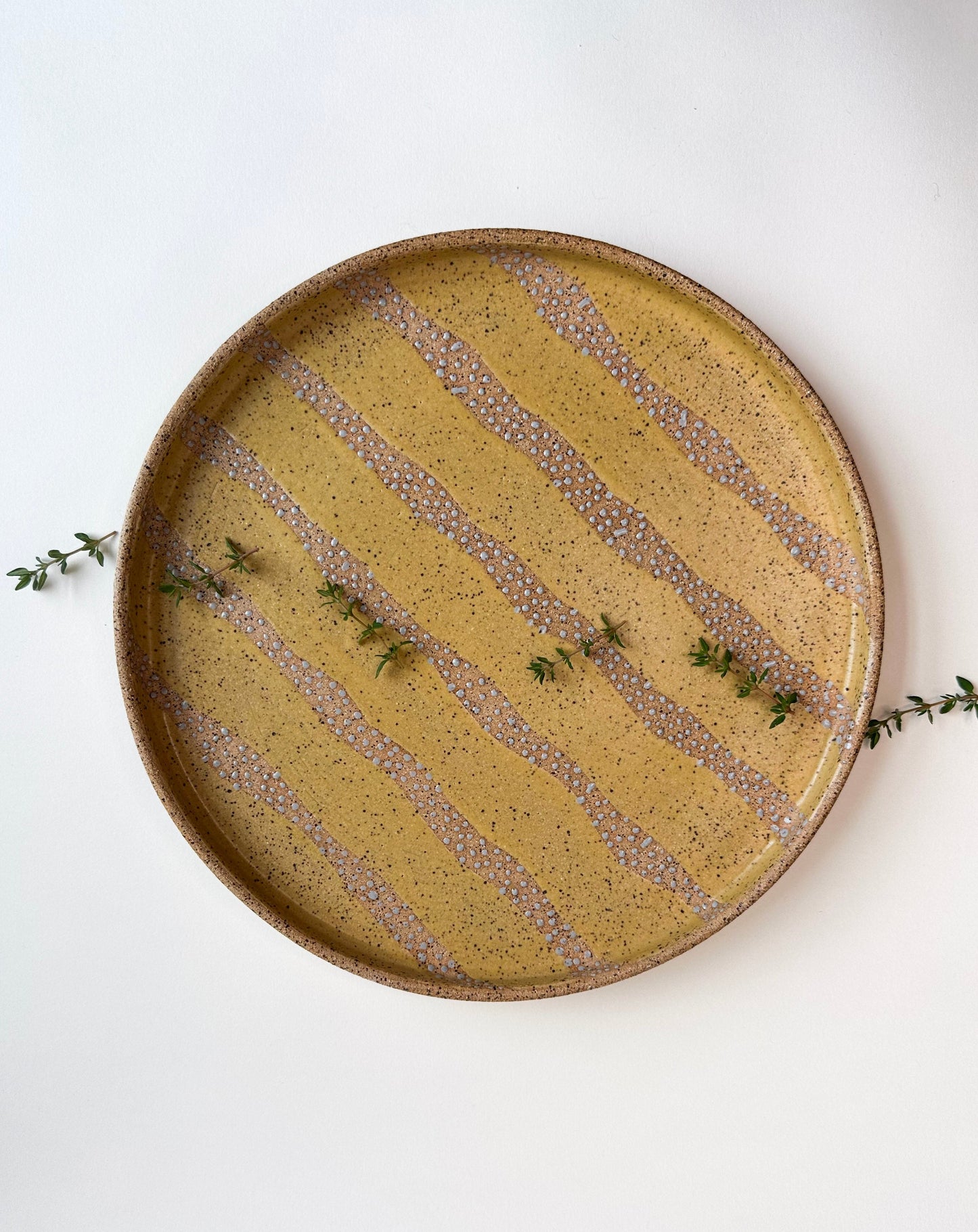 Yellow Stripe Speckled Dinner Plate