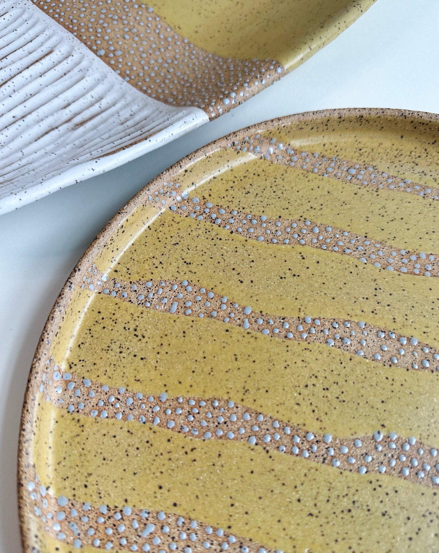 Yellow Stripe Speckled Dinner Plate