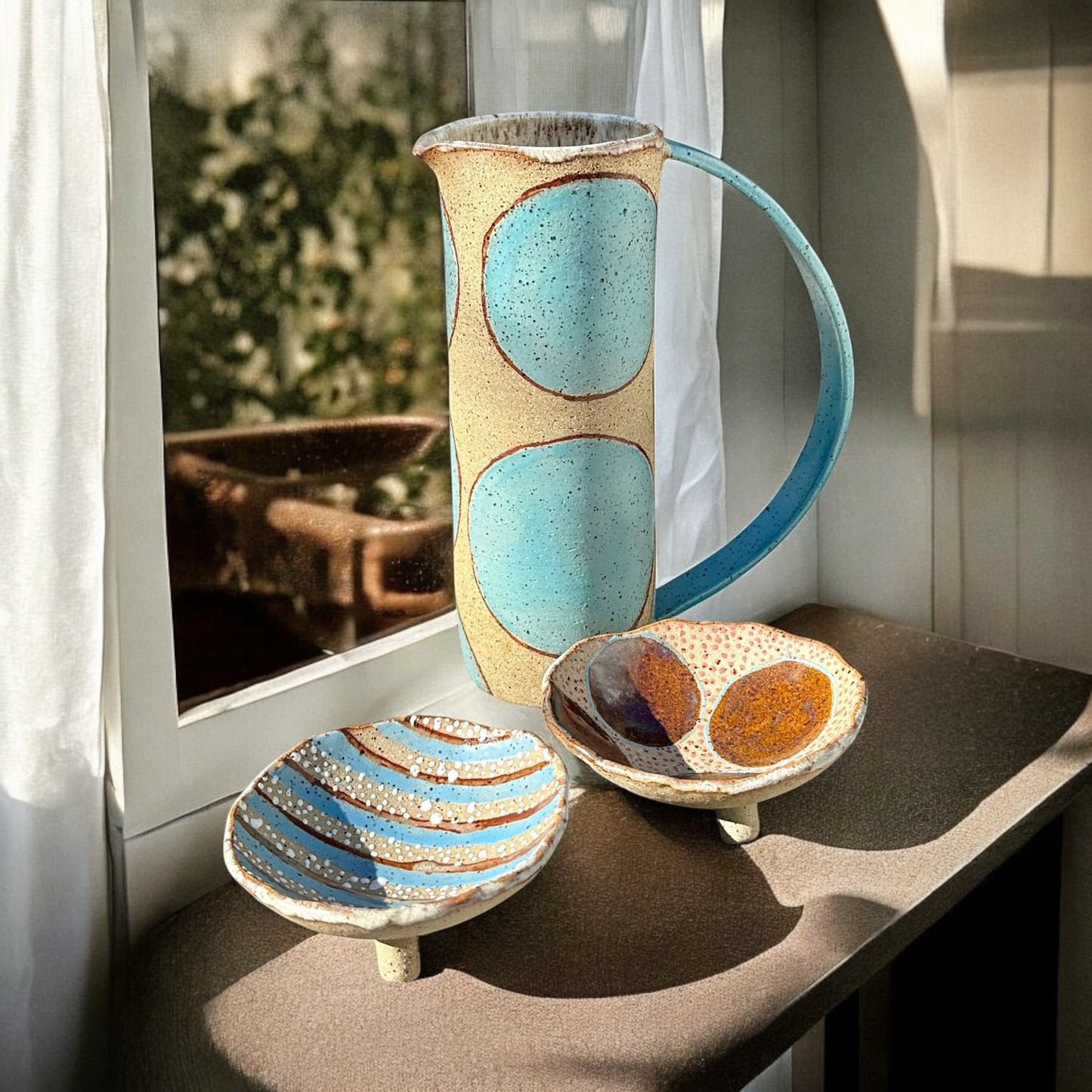 Teal + Cinnamon Circle Pitcher