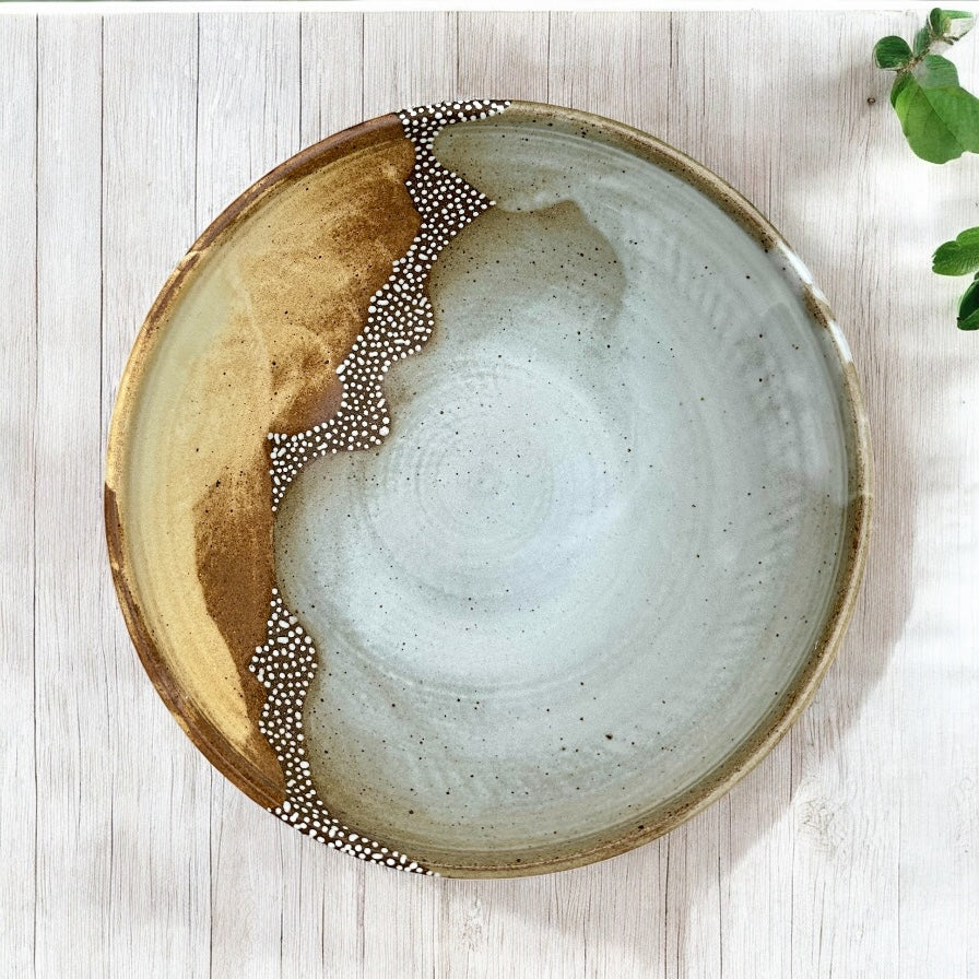 Cream and Dusty Yellow Serving Bowl