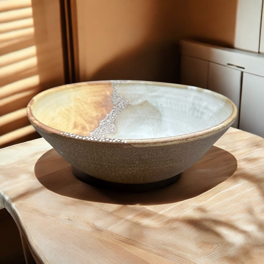 Cream and Dusty Yellow Serving Bowl
