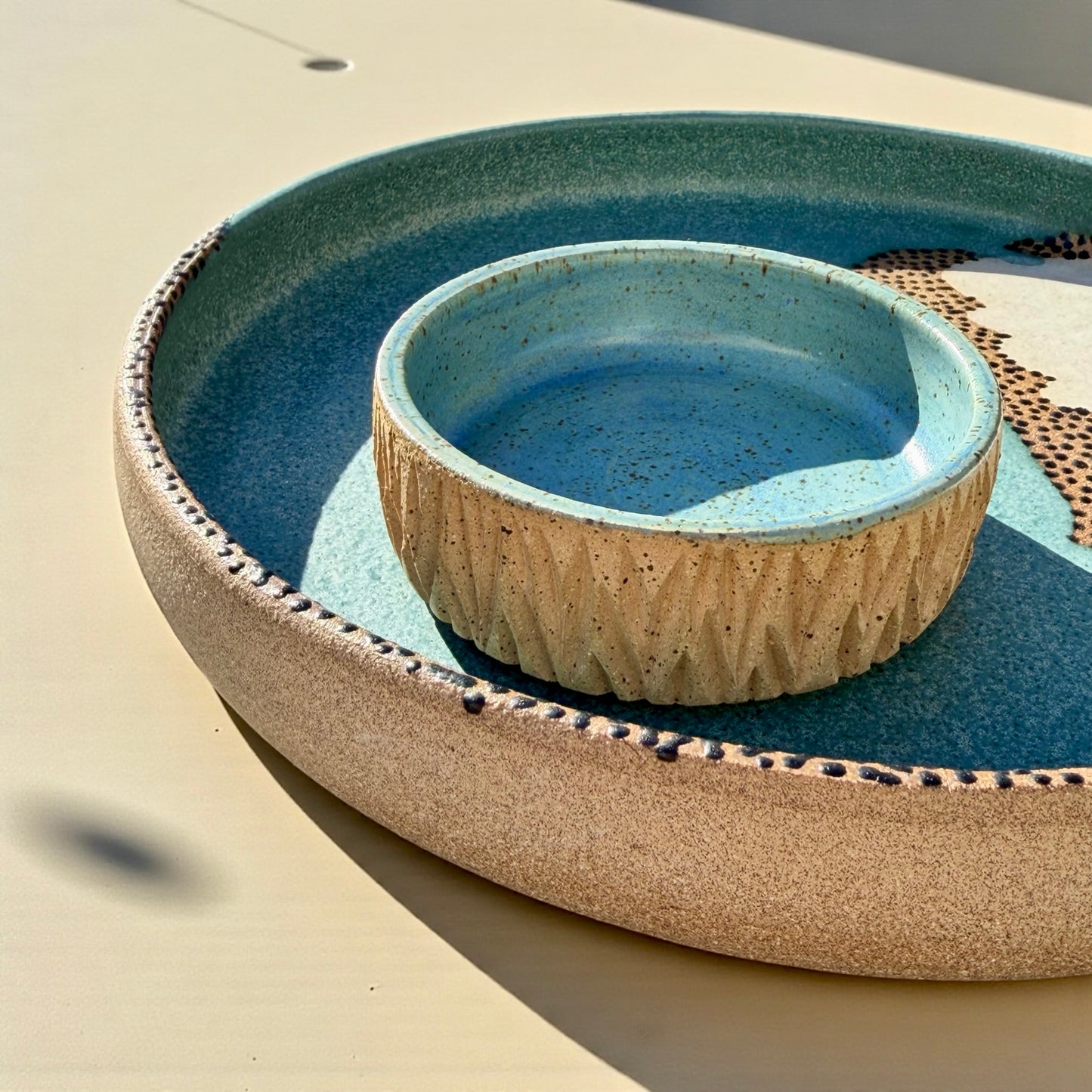 Teal + White Serving Bowl