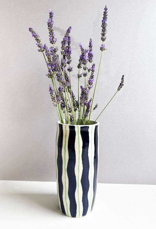 Royal Blue/Green Striped Vase