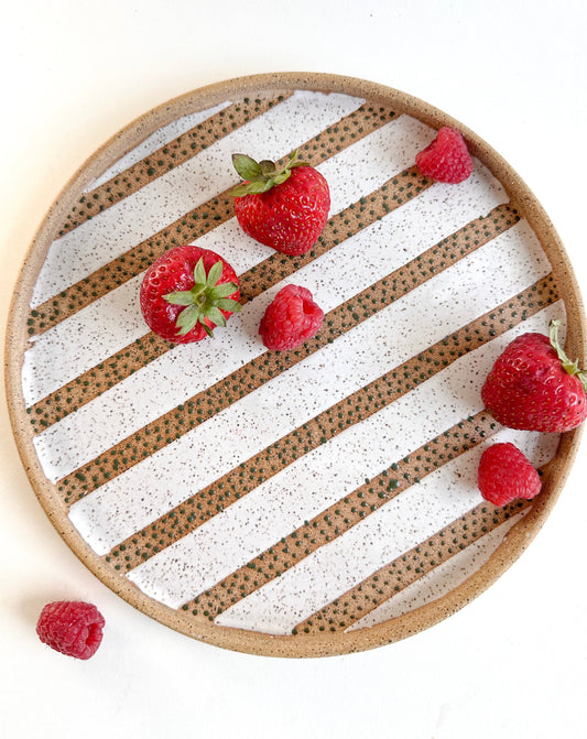 White Stripe Speckled Dinner Plate