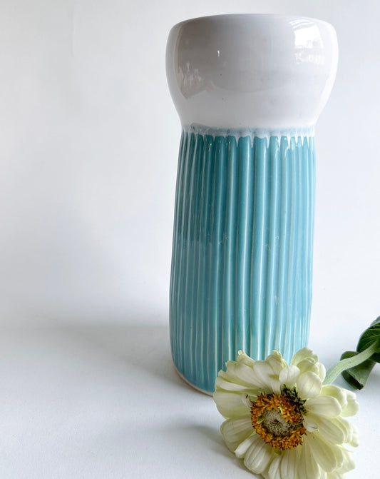 Aqua/White Carved Vase