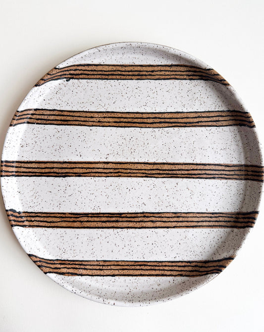 White/Black Stripe Specked Dinner Plate