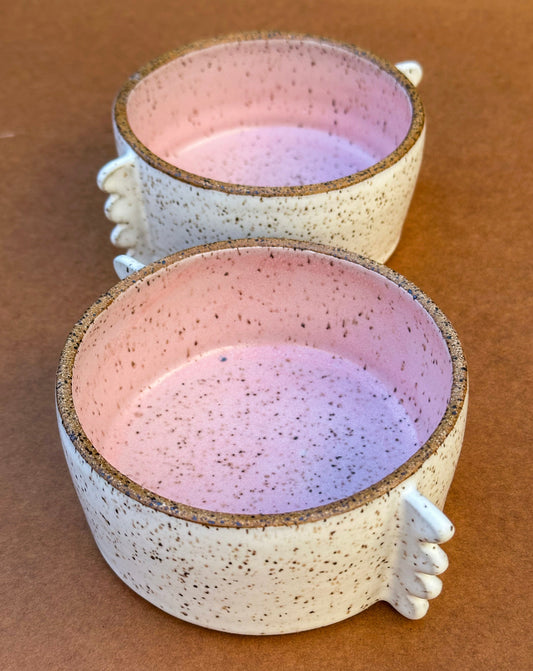 Pearl Pink Cylinder Handled Bowls
