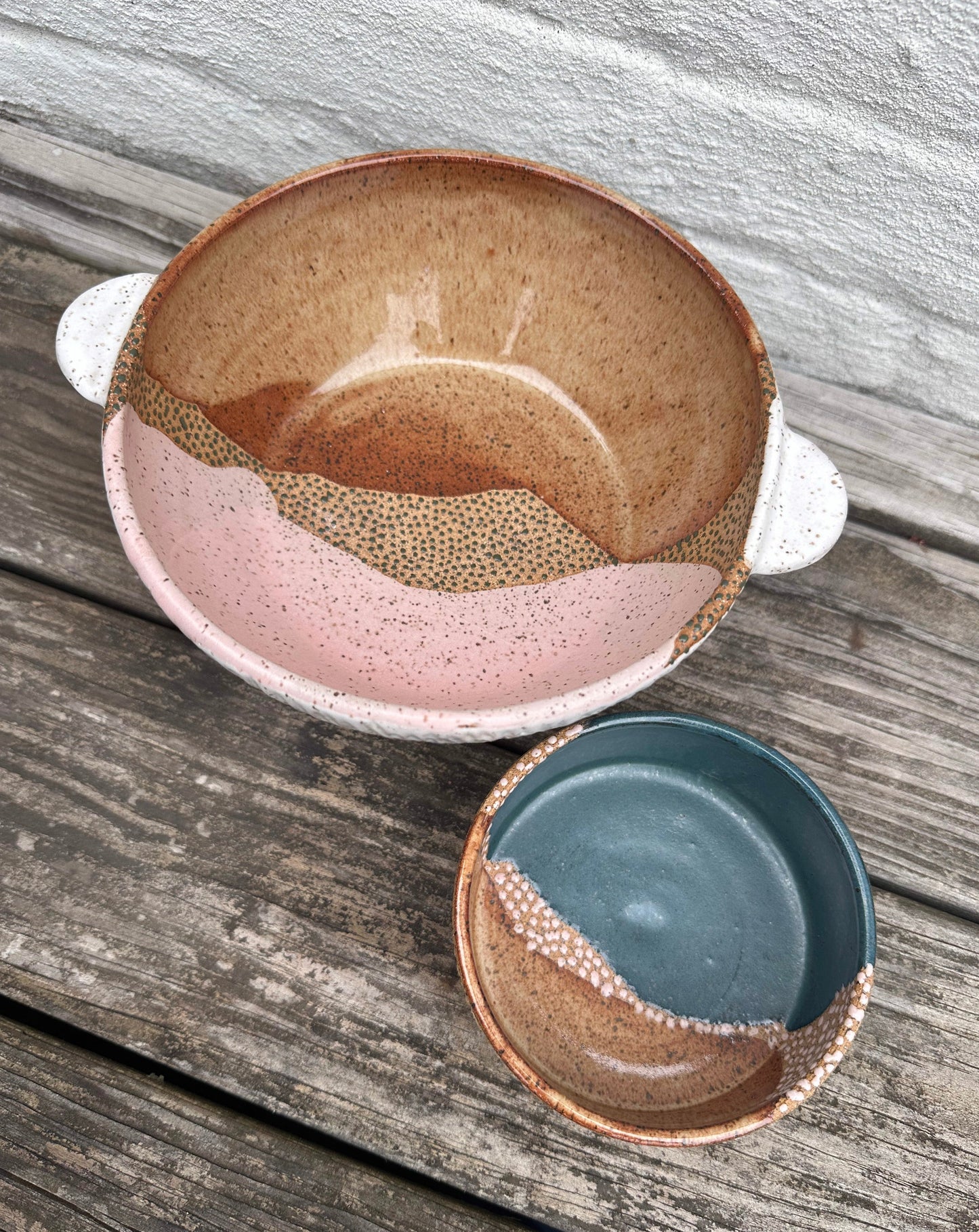 Speckled Honey-Brown + Rose Pedestal Bowl