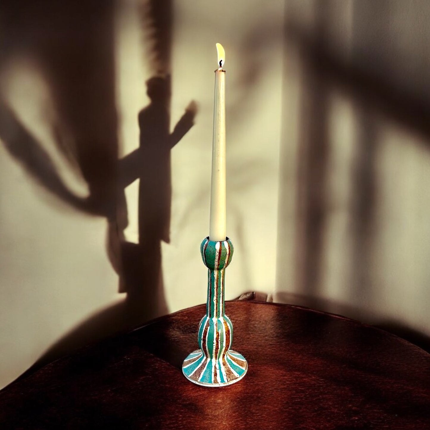 Teal/Chestnut Striped Candlestick