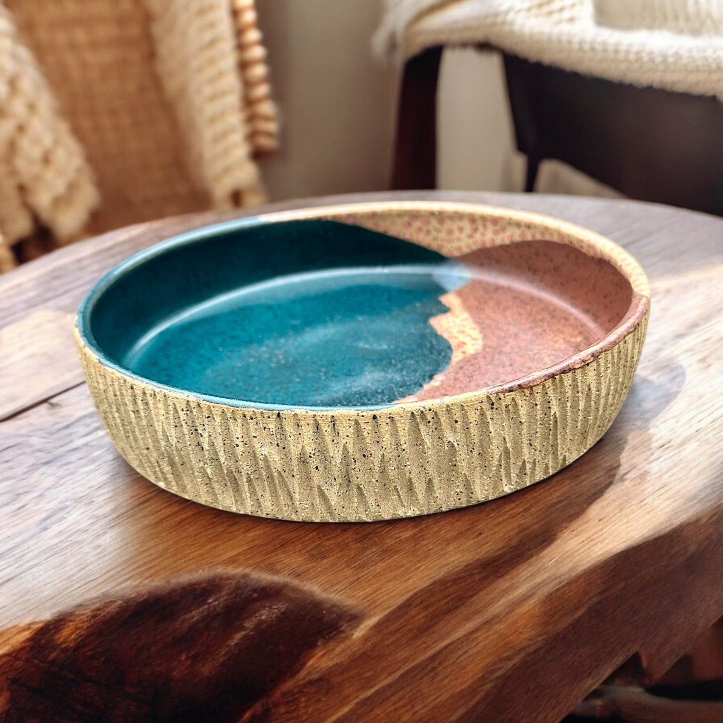 Teal Blue + Chai Carved Dish