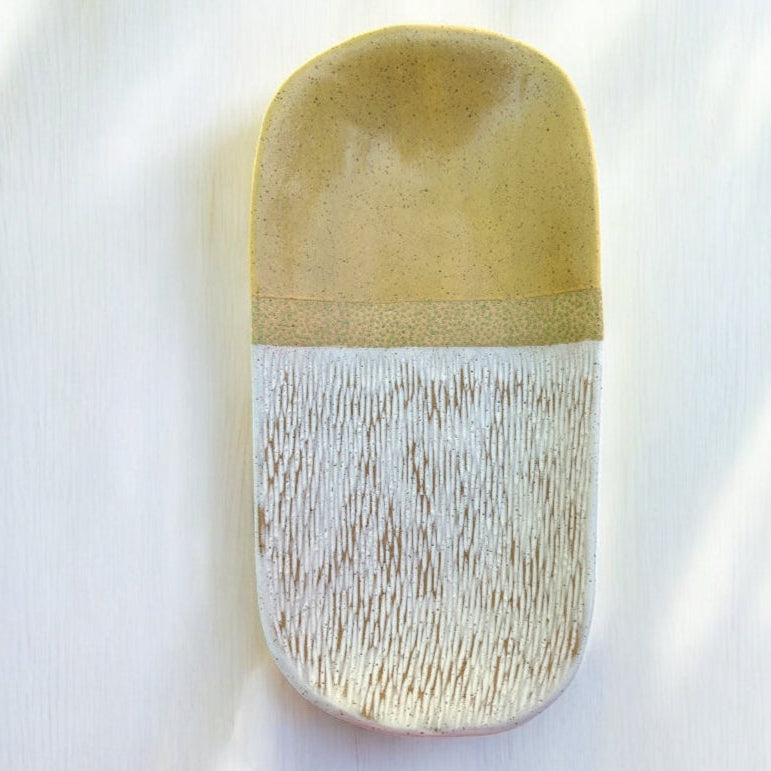 Yellow + White Carved Serving Tray