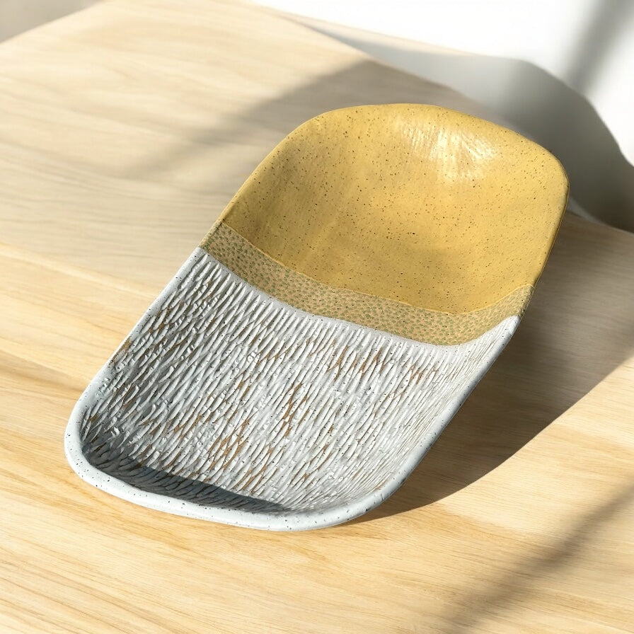 Yellow + White Carved Serving Tray