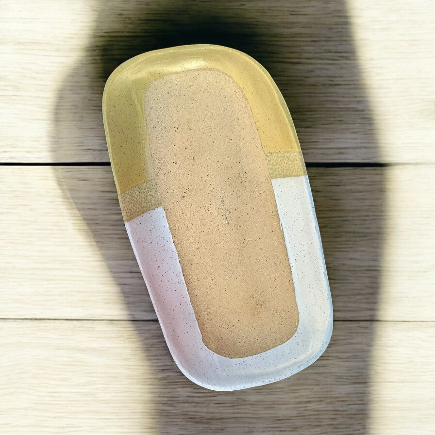 Yellow + White Carved Serving Tray