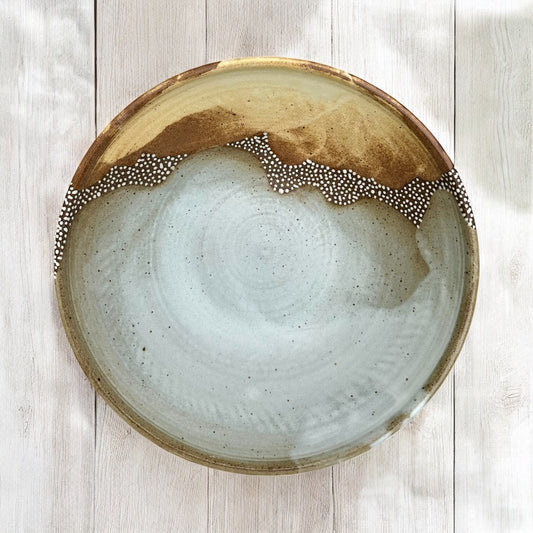 Cream and Dusty Yellow Serving Bowl