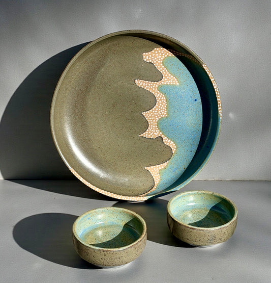 Smoke + Teal Serving Set