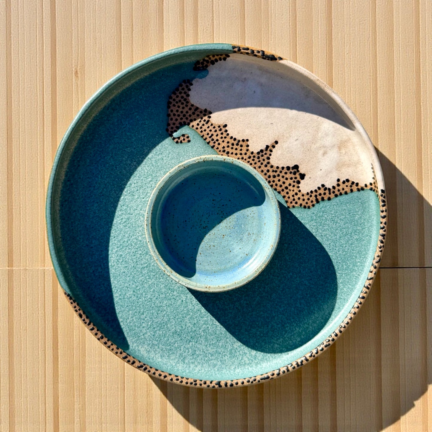 Teal + White Serving Bowl