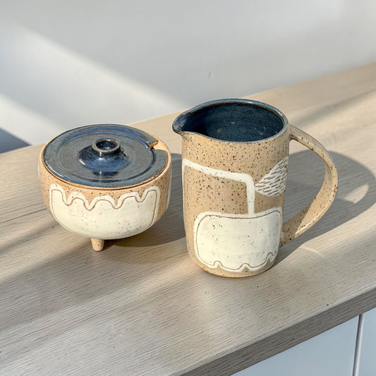 Lotus Sugar Bowl + Creamer Set #1