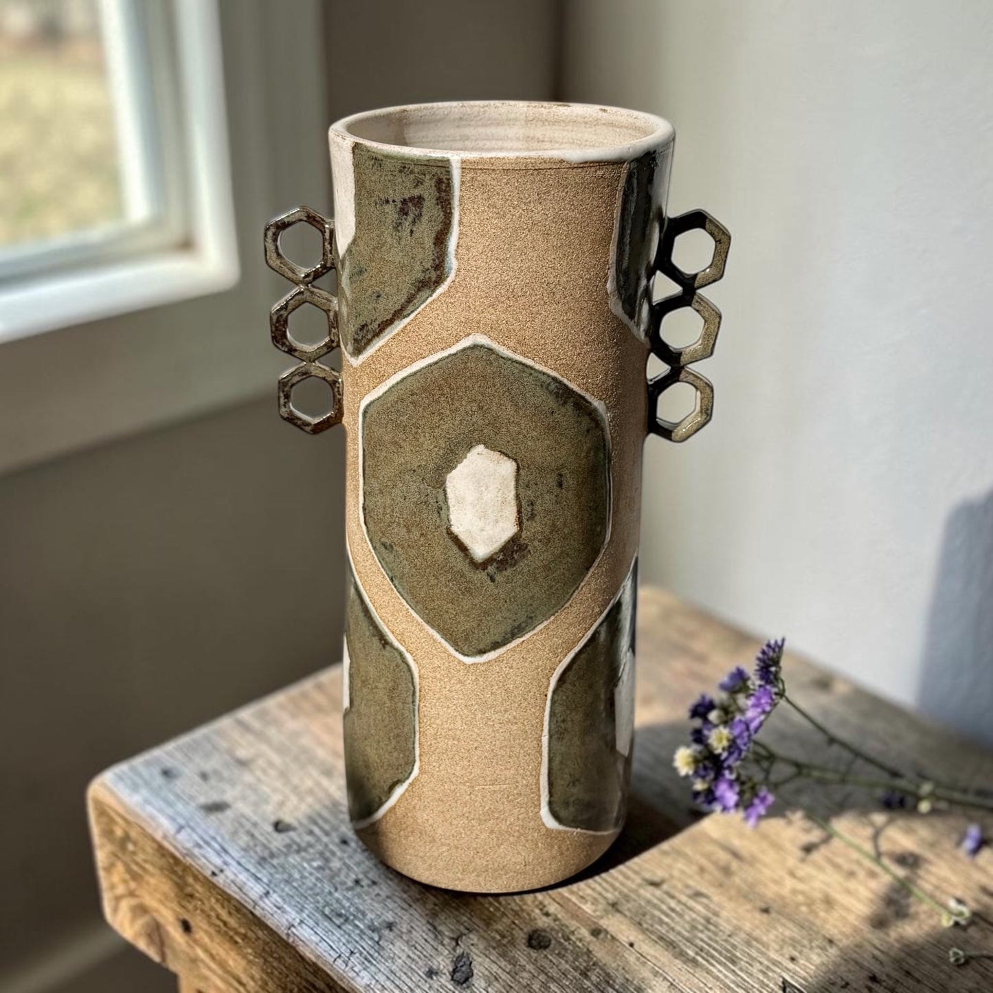 Blue/Green Mosaic Handle Vase
