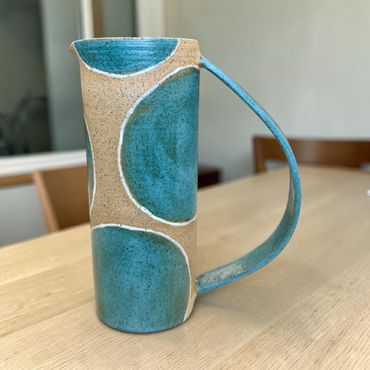 Teal + White Tall Pitcher