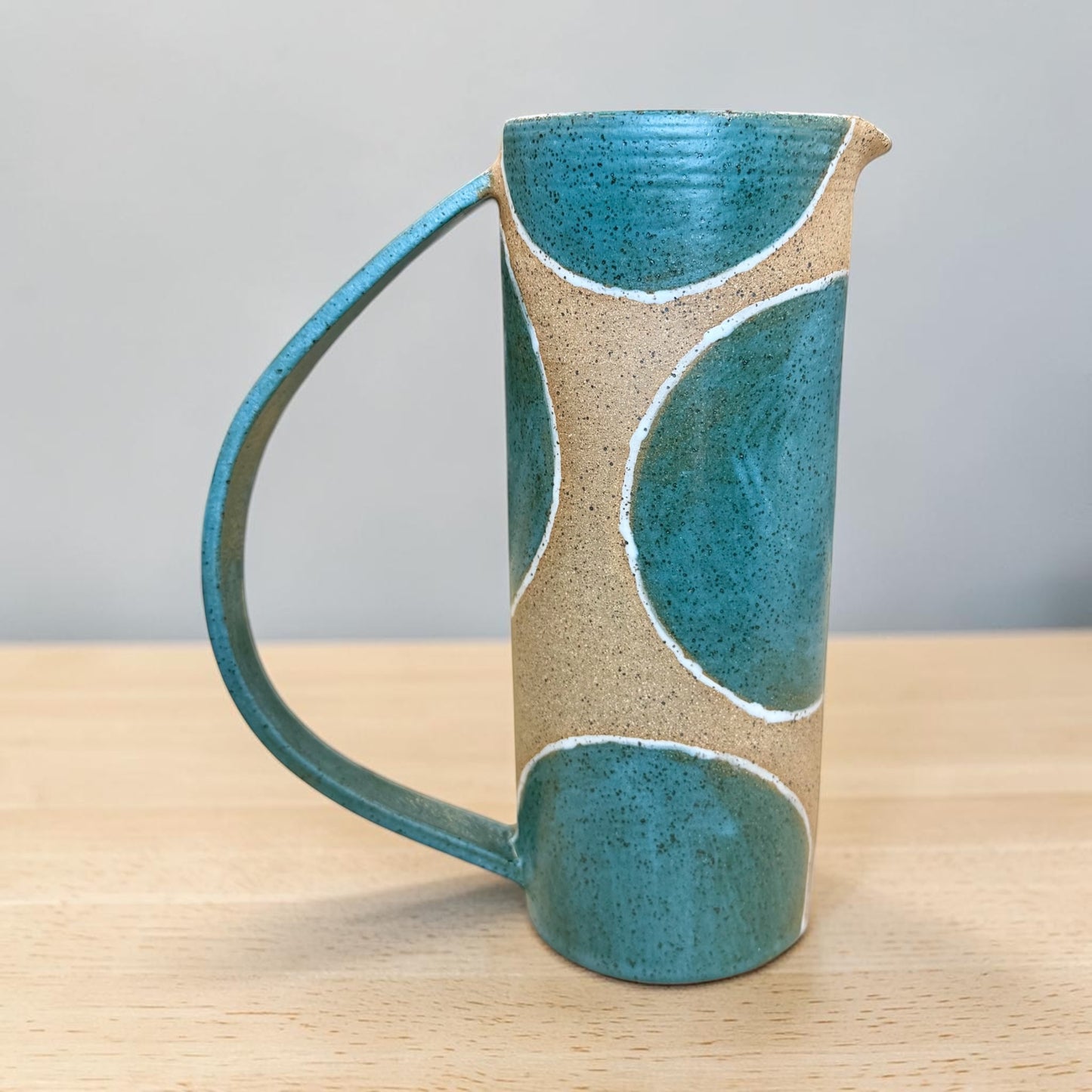 Teal + White Tall Pitcher