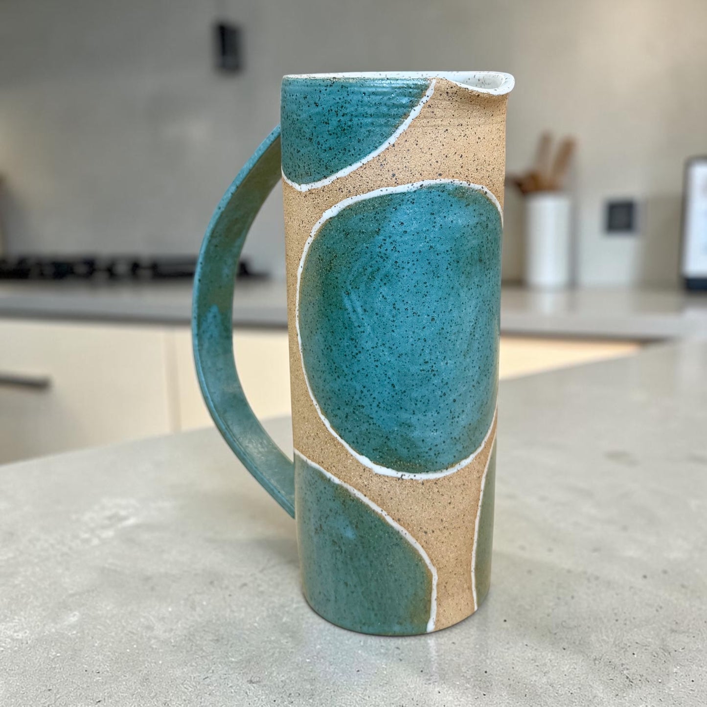 Teal + White Tall Pitcher