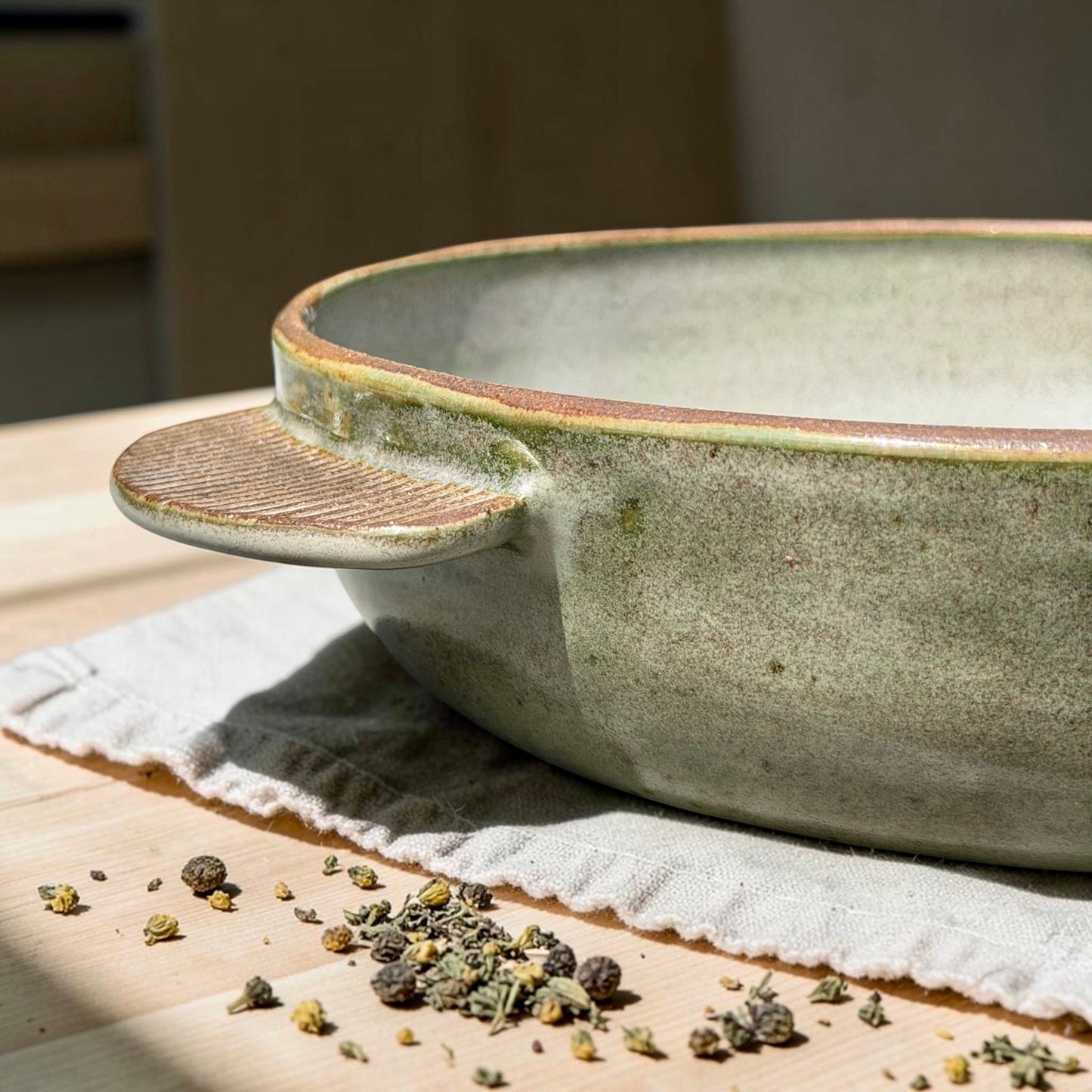 Handled Blue + Green Serving Bowl