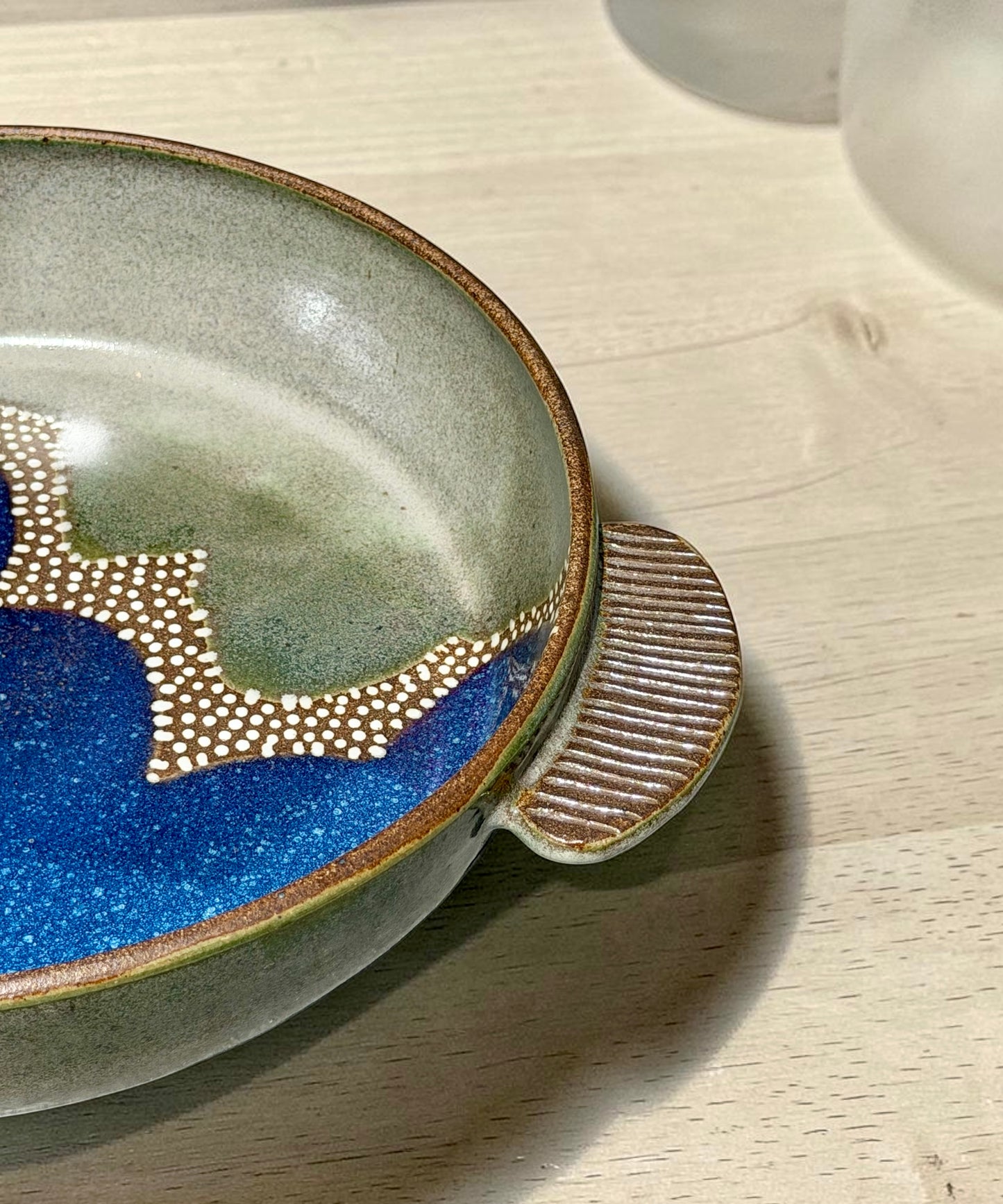 Handled Blue + Green Serving Bowl