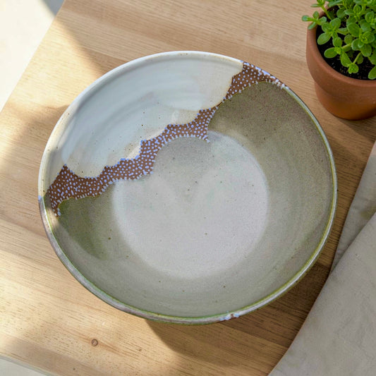 Green + White Serving Bowl