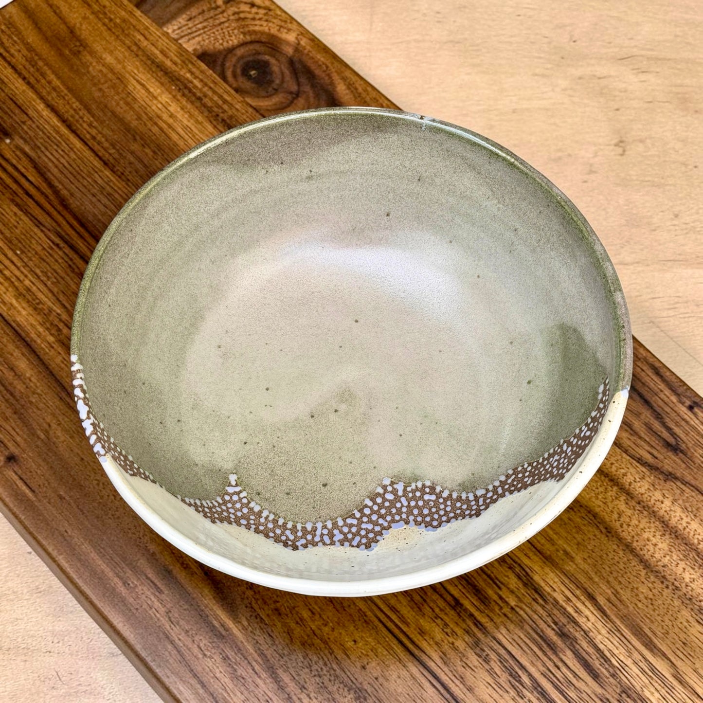 Green + White Serving Bowl