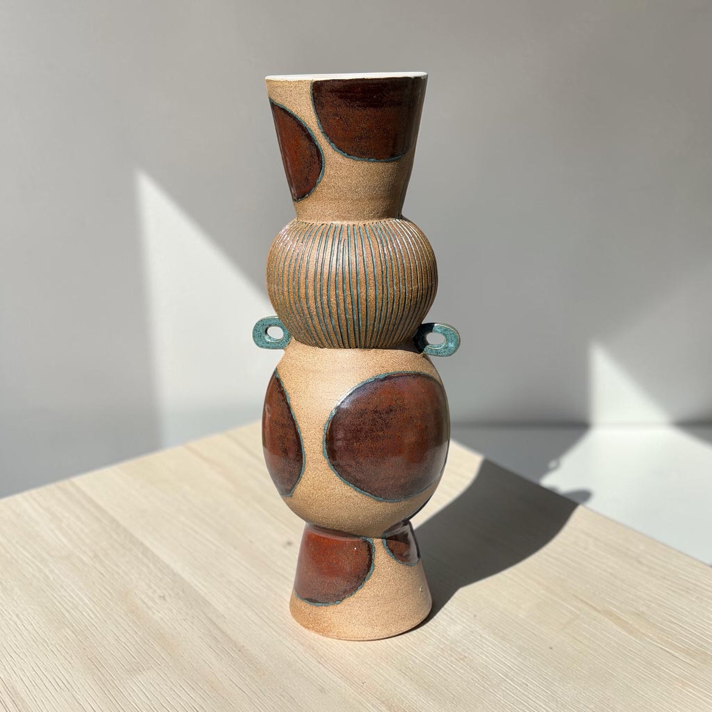 Brown + Teal Tiered Vase