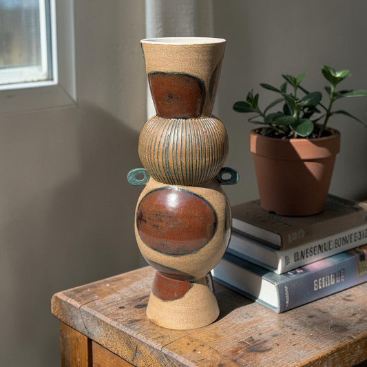 Brown + Teal Tiered Vase
