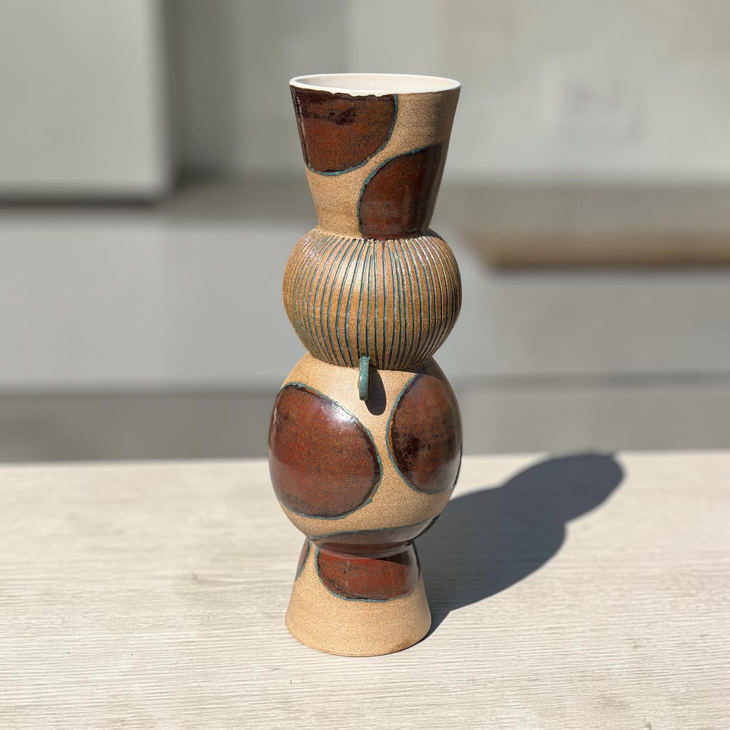 Brown + Teal Tiered Vase