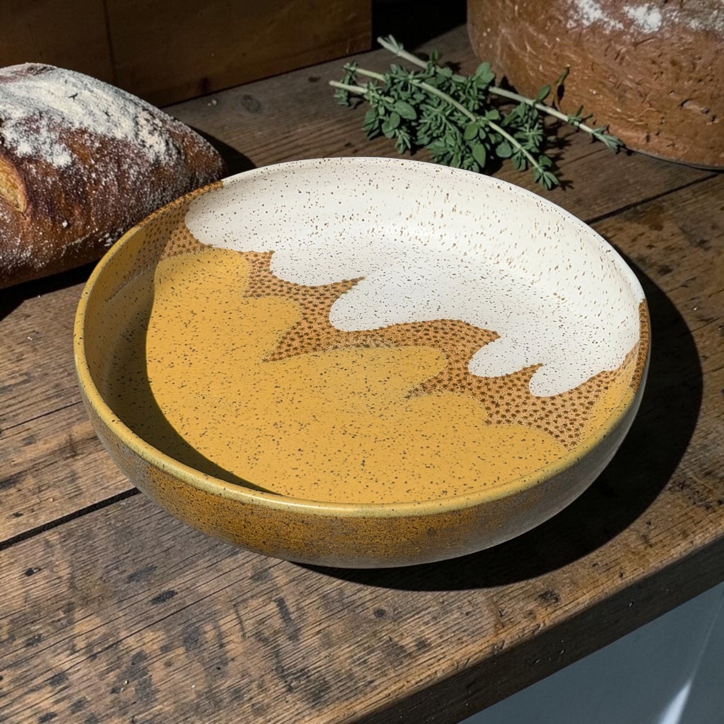 Yellow + White Serving Bowl