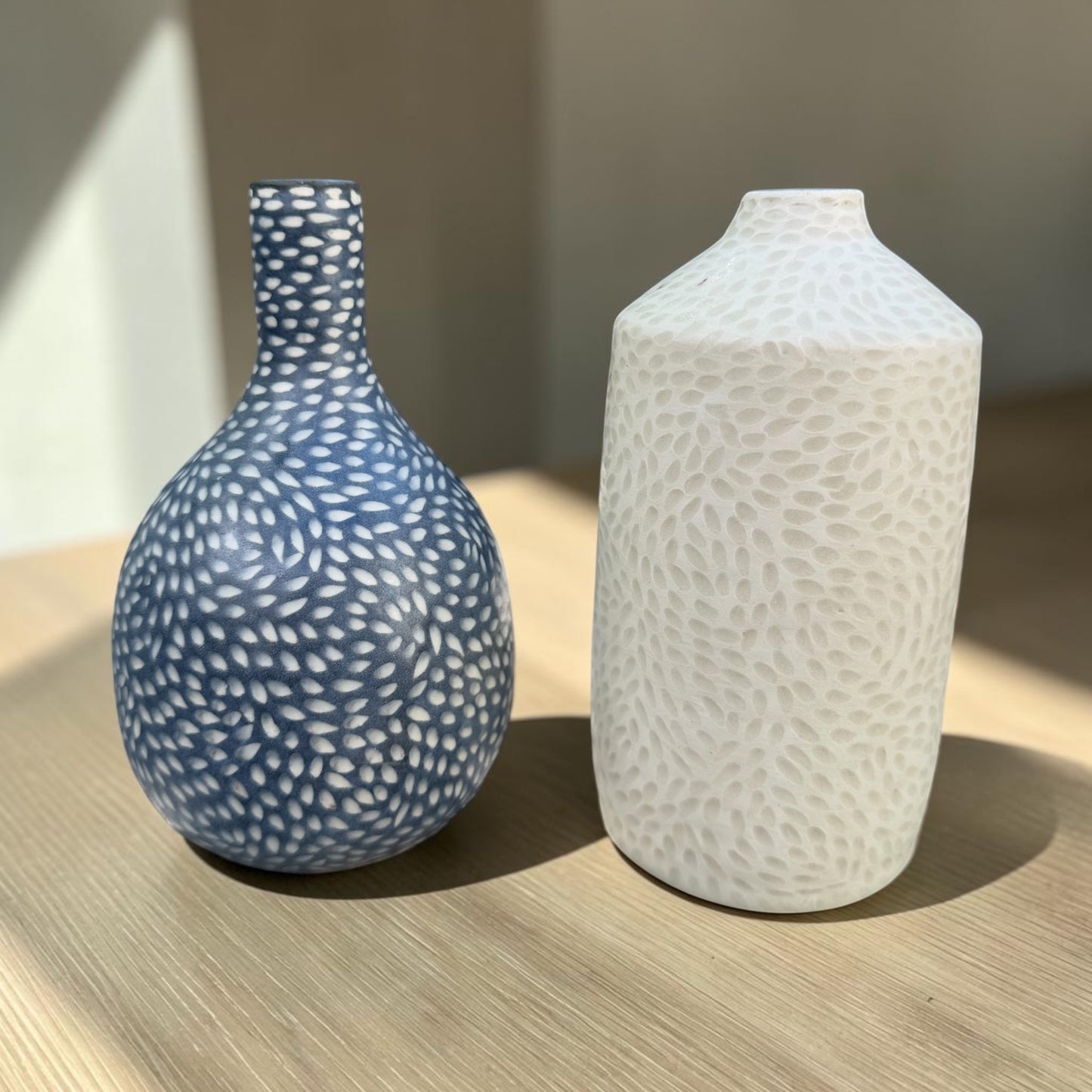 White on White Sgraffito Bud Vase